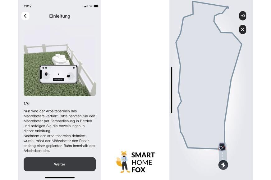 Der Smart-Home-Fox Experte läuft im Test dem Segway Navimow iSeries i108E Mähroboter hinterher bei der Kartierung des Gartens.